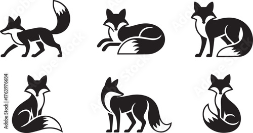minimal fox illustrations set six black silhouettes elegant woodland animal vector ai eps png jpeg
