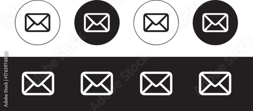 monochrome envelope icons pack black and white mail symbols for app interface