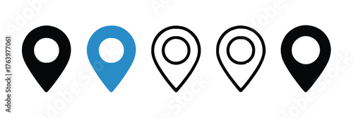 set of five location markers map pin icons for gps navigation app ui vector ai eps jpeg png