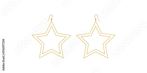 Gold Star Shaped Doodle Earrings, Trendy Fashion Geometric Jewelry Vector Illustration.	