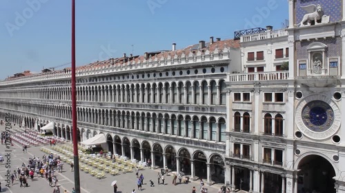 Venice, Italy: Aerial view of Piazza San Marco with tourists and historic architecture, June 30 2015