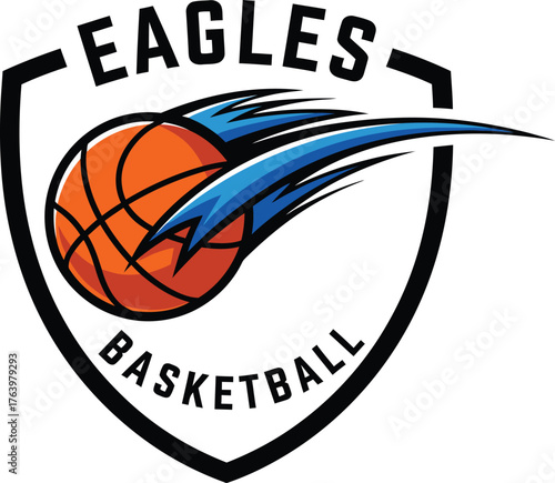  Basketball Logo with Flying Ball - Dynamic Sports Emblem for Teams and Leagues
