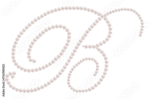 White Pearls Alphabet Letter B Luxury Text Design Vector Illustration.	