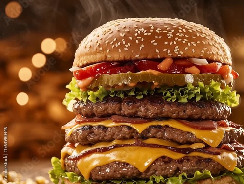 Huge burger on a table