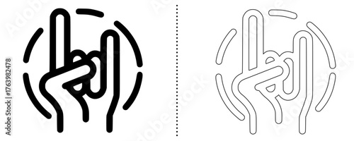 Rock On Hand Gesture Icon Metal, Music, and Power Symbol in Line and Outline Vector Style for Concerts, Bands, Rock Culture, and Sign Language Representation