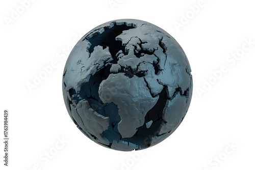 Stylized globe depicts continents and oceans, showcasing Earth's geological formations and interconnectedness.