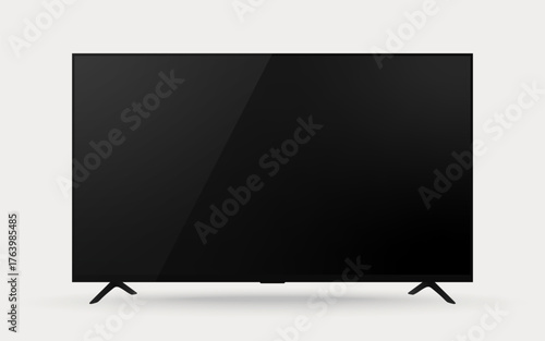 Realistic modern smart TV screen with blank display. High-definition monitor with LED backlight. Vector illustration isolated on white background.