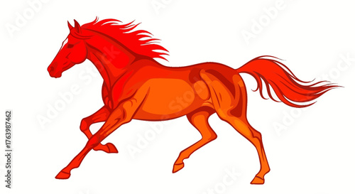 Fiery Horse Dynamic Illustration of a Red and Orange Equine in Motion