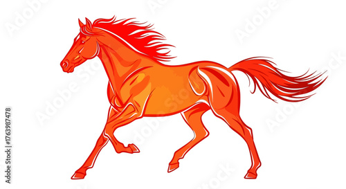Dynamic fiery horse gallop illustration, depicting power and speed in vibrant orange and red tones, a symbol of strength and freedom in motion
