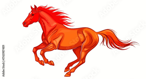 Fiery Red Horse Galloping Through an Imaginary Landscape with a Mane of Flames