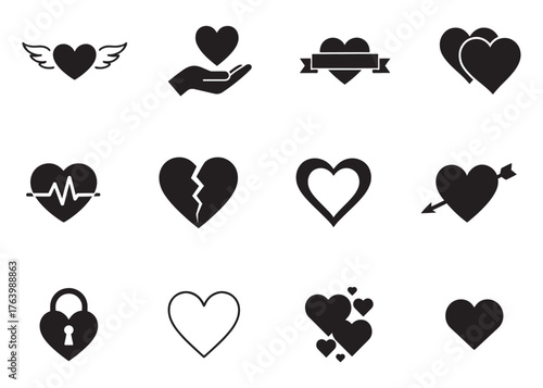 Love and Heart Icon Set — Romantic Symbols, Valentine’s Day, and Relationship Vector Collection