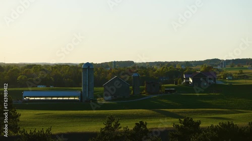 Wide shot of Michigan Farm near highway