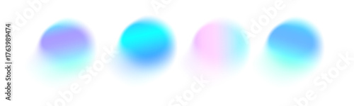 Set color circle gradient noise gradation. Abstract neon color blur mesh shape on white background. Gradient aura, watercolor blob with noise effect vector illustration