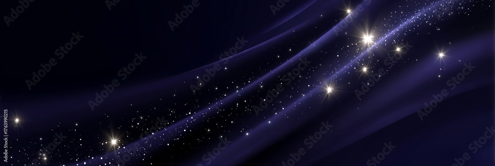 Obraz premium Elegant abstract galaxy background featuring glowing stars and a smooth navy gradient with soft light reflections and minimal cosmic design.