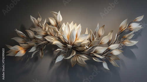 floating botanical piece with radiant highlights
