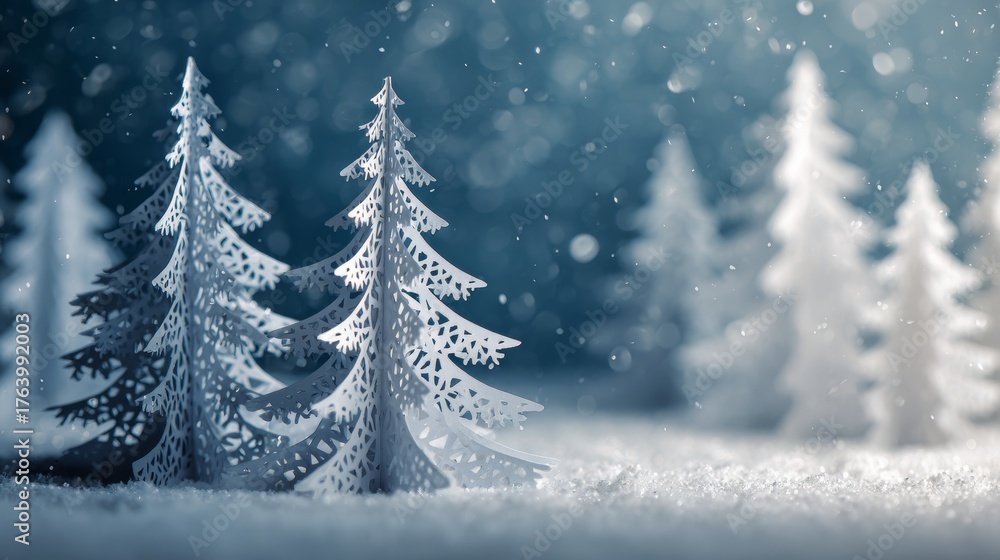 Obraz premium small white pine forest on snow