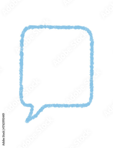 Hand drawn chalk speech balloon icon in soft blue with organic outline. Message and quote element shaped as chat or talk box, perfect for creative communication and conversation post template.