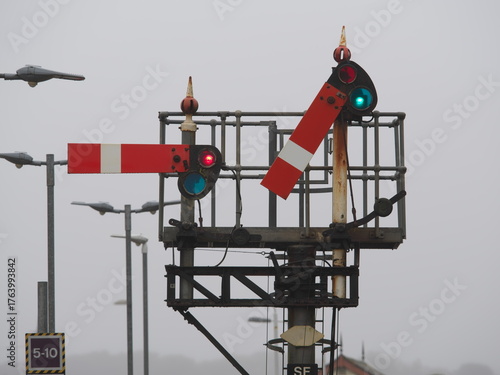 St Erth, United Kingdom - October 3, 2025: Mechanical semaphore signal used at railway