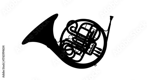 Elegant French horn silhouette embodies classical music's rich history and sophisticated charm, perfect for performance announcements or orchestral branding.