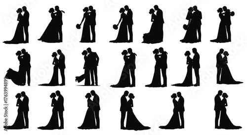 Stunning collection of romantic bride and groom silhouettes capturing joyous wedding moments and eternal love for your design needs
