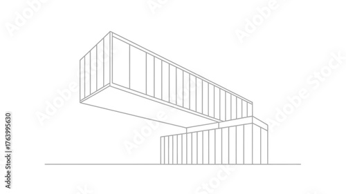 Modern architectural sketch of a cantilevered building with clean lines and geometric forms