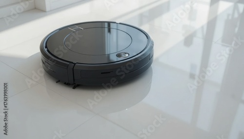 Smart Robotic Vacuum Cleaner on a Polished Floor in a Modern Home Interior
