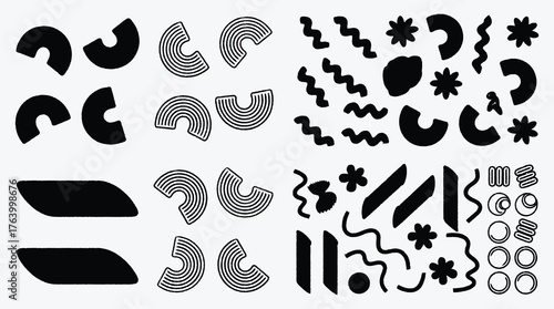 Various Pasta Shapes Vector Illustration in Black and White Style Design