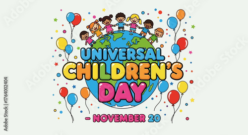 Celebrate Universal Children's Day with vibrant balloons, cheerful kids, and a world of hope for a brighter future, perfect for educational campaigns and heartwarming designs