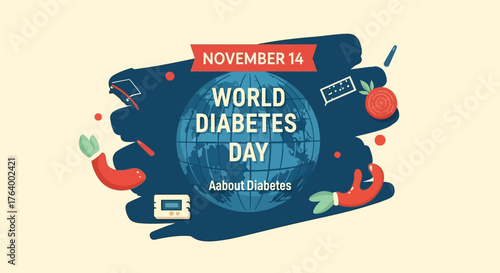 Promote World Diabetes Day awareness this November 14 with this vibrant, informative design emphasizing global health and diabetes prevention through education and community support