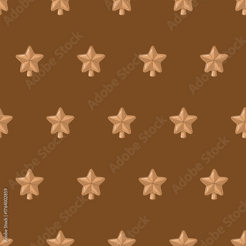 Seamless gingerbread stars pattern. Vector cartoon sweet festive minimalist background.