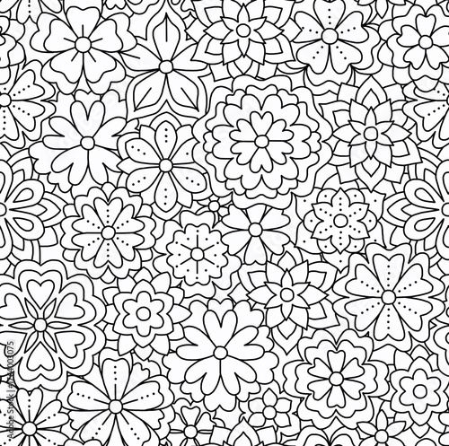 Floral black and white pattern on a white background, abstract design, seamless background.	
