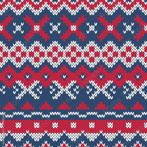 Jacquard knitted seamless pattern. Scandinavian winter background. Vector illustration.