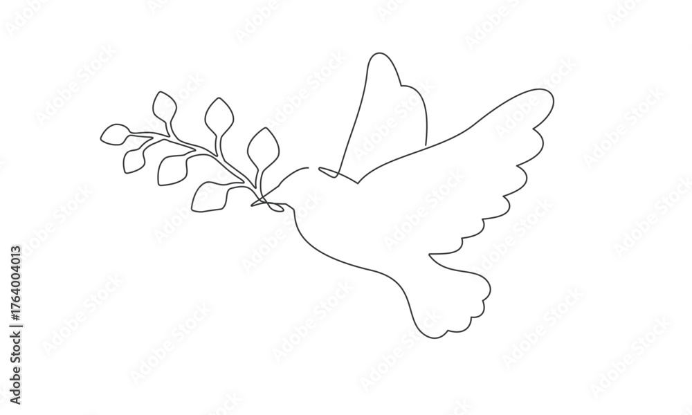 Fototapeta premium 一筆書きの鳩と植物