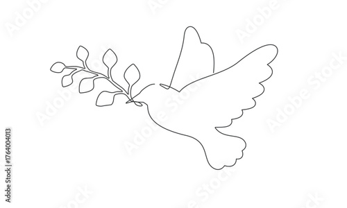 一筆書きの鳩と植物