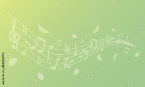 音符と新緑の背景