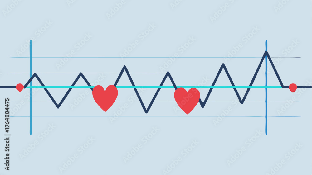Obraz premium A multiline graph visualizing heart rate fluctuations throughout the day set against a minimalist background.