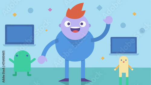 An animated tutorial overlay where an illustrated character guides players with fun movements and expressions making learning enjoyable.