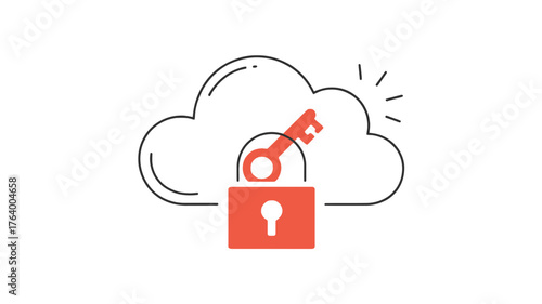Secure cloud storage concept with a padlock and key symbolizing data protection and access control