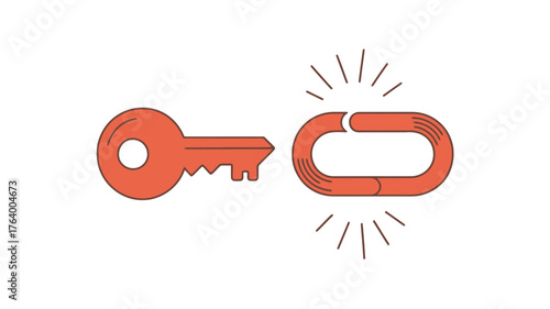 A bright orange key is positioned next to a broken orange chain link symbolizing access and freedom from restriction