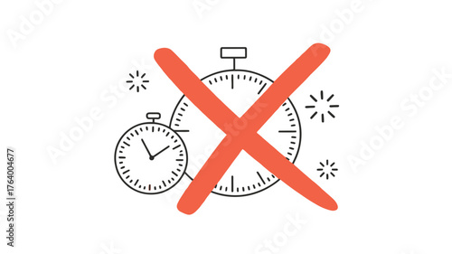 Stopwatch and clock with a large red cross symbol signifying no time or a deadline has passed