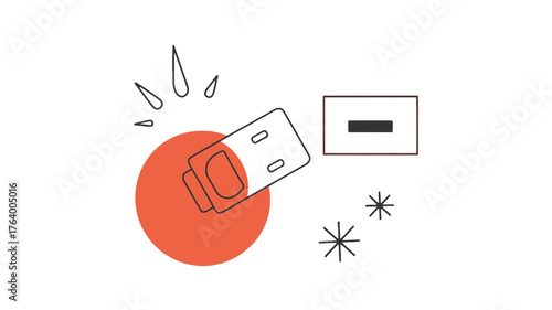 Minimalist illustration of a usb flash drive being inserted into a port with abstract shapes and radiating lines