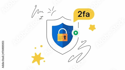 Secure your digital life with two factor authentication represented by a shield and a lock icon