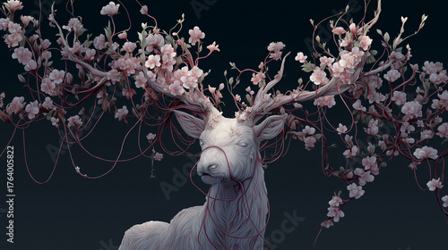 ethereal deer with vines and flowers growing from antlers