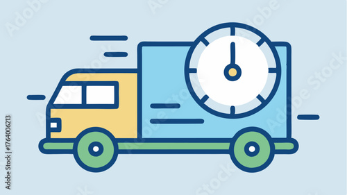 A clock icon integrated with a delivery truck symbolizing timely shipments and ontime service.