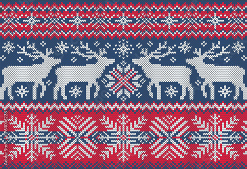 Snowflakes ornamental jacquard knitted pattern. Scandinavian winter background. Vector illustration.