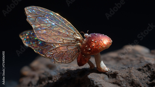 mushroom fairy with shimmering wings