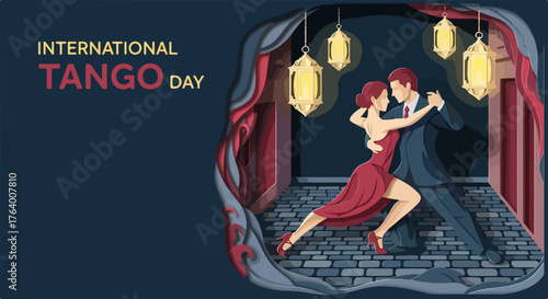 Tango Dancers Celebrate International Tango Day in Artistic Style for Posters, Ads, and Social Media Designs