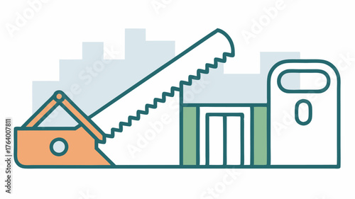 An outline of a saw symbolizing ting materials during the building process.