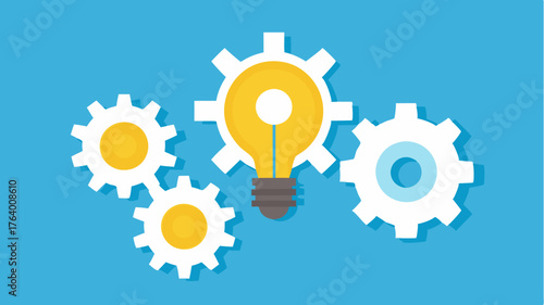 Gears with light bulbs protruding from them symbolizing how mechanical systems can give rise to new ideas and innovations.