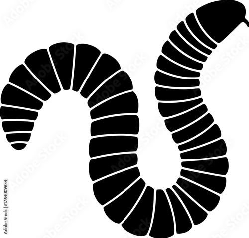 Earthworm silhouette. This image shows a black earthworm outline, a segmented soil creature. Vector clipart illustration design.
